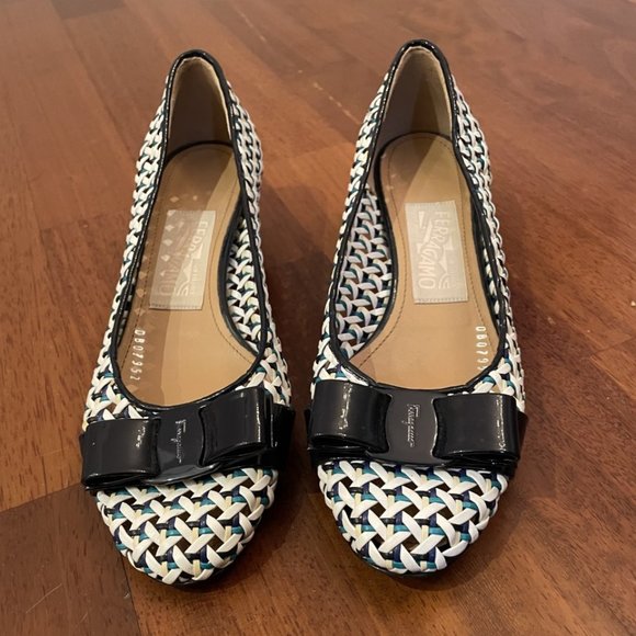 Black, White and speks of Blue - Ferragamo Flats - Picture 1 of 4